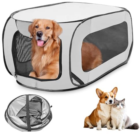 RANJIMA Tragbarer Käfig für Hunde und Katzen im Auto, Faltbarer Laufstall für Hunde Katzen Haustier-Laufstall Atmungsaktives Netz für Drinnen Draußen Camping Reisen Tierlaufstall für Drinnen Draußen