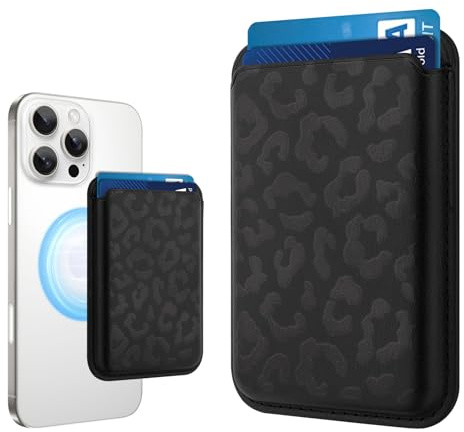 MOWIME Compatible with MagSafe Wallet, Cute Cheetah Print Pattern for Women Girls, Stronger Magnetic Card Holder Phone Wallet for iPhone 17/16/15/14/13/12 Series, Fit 2 Cards, Black