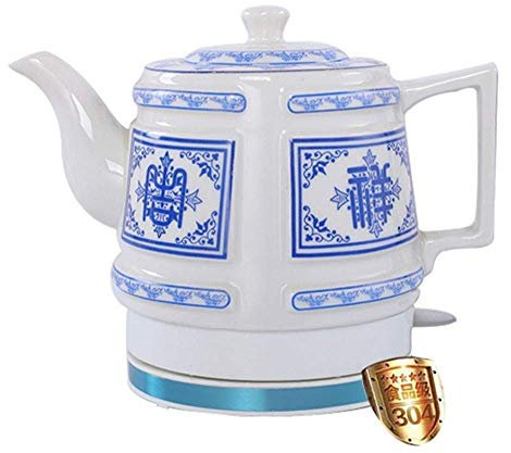 HIFRQVVC Bollitore Elettrico in Ceramica Vintage Waterpot, Bollitore in Ceramica Senza Fili Teiera-Retro 1.2L Brocca, 1000W Acqua Veloce for tè, caffè, Zuppa Veloce(B)
