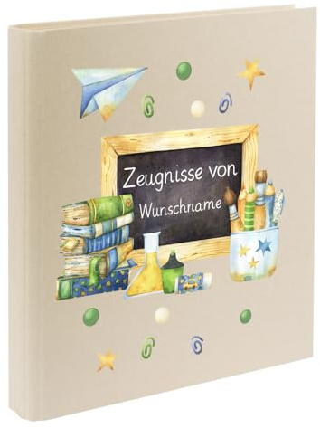 Personalisierte Zeugnismappe Ordner A4 für Zeugnisse – mit Wunschname & Schul-Motiv – Geschenk zur Einschulung, Schulabschluss oder erstem Zeugnis