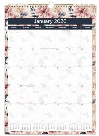 Blueline® 2026 Colorful Monthly Wall Calendar, 12 Months, January to December, Gold Twin-Wire Binding, 12 x 17, Floral (C173128-26)