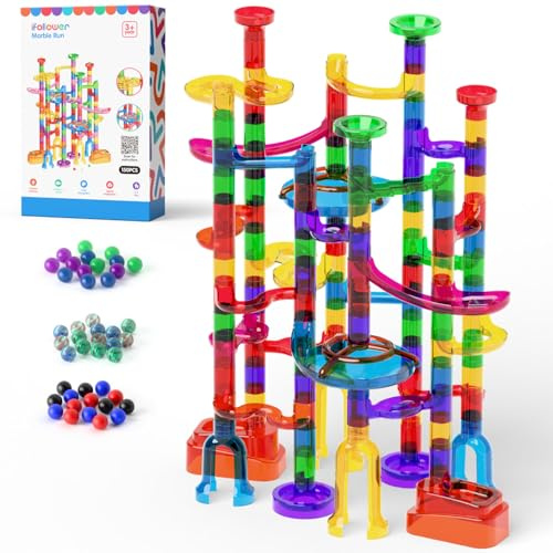 Murmelbahn 150 Stück Transparent Bahnelementen und Murmeln STEM Knobelspiele DIY Kugelbahn Logikspiele Doppelspiel Marble Rush für Kinder Jungen Mädchen Spielzeug Geschenk ab 3-12 Jahre