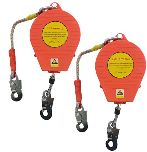 BOVDC Dispositivo Anticaduta Retrattile Certificato, 200 KG Dispositivo Anticaduta Tetto con Doppia Serratura, 10m Rosso Kit Imbracatura Anticaduta Tetto e Lavoro Aereo(Rosso - 2 Pezzi,10m)