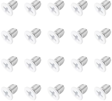 sourcing map M6 x 8mm Flat Countersunk Head Machine Screws 304 Stainless Steel Full Thread Phillips Drive Cross Screw for Furniture Connection Electrical Appliances (White, Pack of 20)