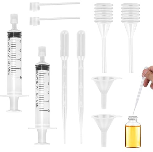Penitue Lot de 10 outils de recharge de parfum, distributeur de parfum, kit d'outils de transfert comprenant compte-gouttes, seringue, entonnoir, paille à ressort pour extracteur de parfum d'huiles