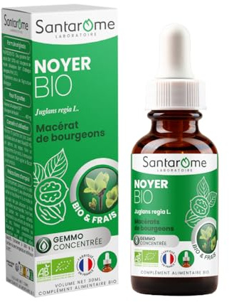 Santarome - Noyer Bio - Gemmothérapie - Macérat de bourgeons frais - Digestion et équilibre intestinal - Complément alimentaire bio - 30 ml - Fabriqué en France
