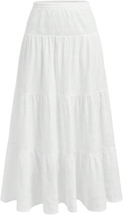 GORGLITTER Maxikjol damer lång höstmode linnekjol lång kjol A linje lätt sommarkjol lång kjol västerländsk outfit kjolar för kvinnor, Vit, XS