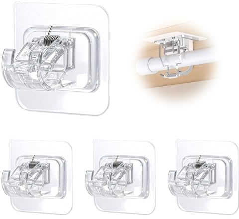 Gardinenstange ohne Bohren Selbstklebende Gardinenstangen, Klebehaken Gardinenstange Verstellbare Stangenhalter, Selbstklebende Haken Für Vorhangstange Halterung Küche Bad Wohnzimmer, 4Pcs Transparent