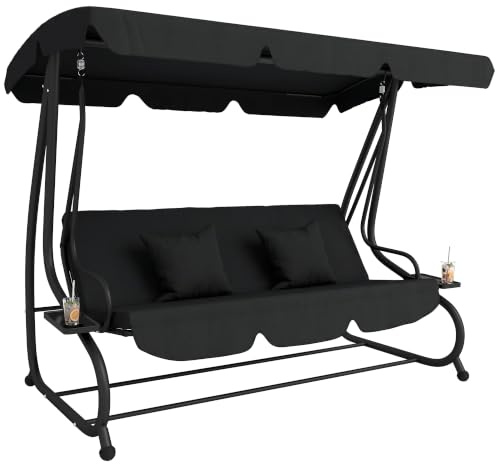 Outsunny 2-in-1 Garden Swing Seat Bed 3 Seater Convertible Bench Black
