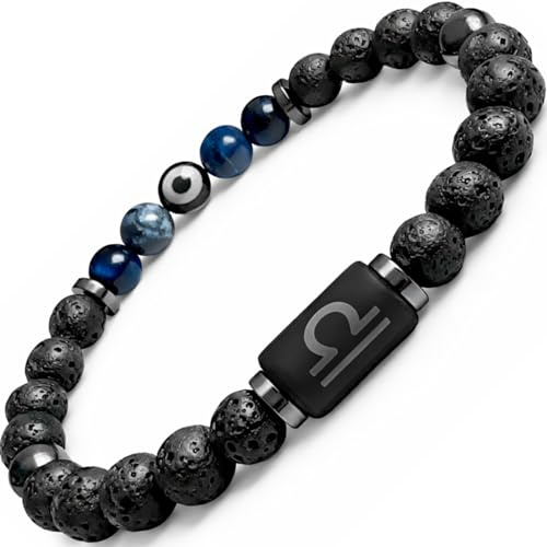 TEJO Herren Sternzeichen Armband mit Natursteinen – Perlenarmband für Männer – Zodiac Schmuck Geschenk für Geburtstag, Alltag & Stil (Waage, M)