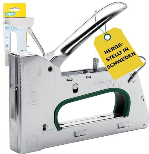 Rapid R34 Handtacker - Kompakter Tacker für Folien und Isolierungen, für Typ 140 Flachdrahtklammern (6-14 mm), Aus Stahl, Ergonomisch, Rückschlagfrei