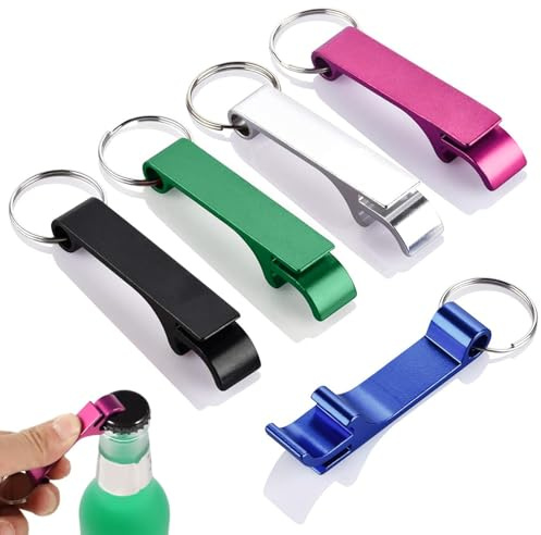 NiceNaiils 5 Pezzi Portachiavi Apribottiglie in Alluminio, Cavatappi Portachiavi Portatile per Birra e Bibite, Gadget Utile per Casa, Bar, Campeggio e Feste, Set Multicolore