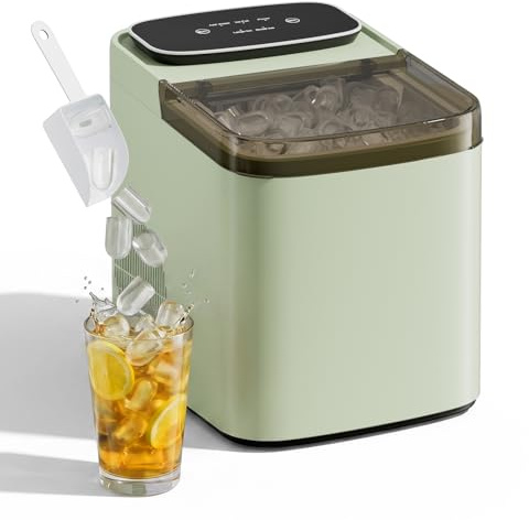 ROVSUN Ice Maker Machine, 9 Ice in 7 Mins, 2 Sizes of Ice, 12KG in 24Hrs, Compact Ice Machine for Home Countertop, Self-Cleaning Fuction for Kitchen/Office/Bar (Sage Green)