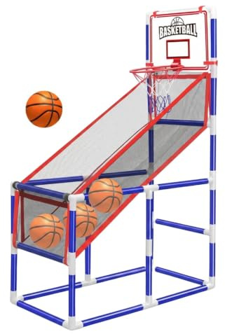MotiveTech Bicolor Metal Frame Kids Sports Toy Basketball Firing Machine Basketball Arcade Game for Children, Outdoor