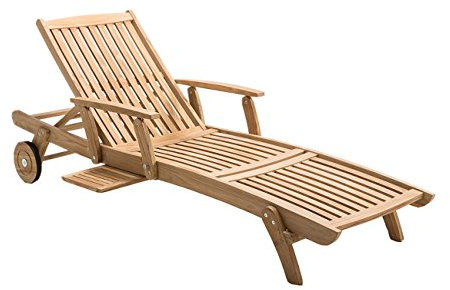 OUTLIV. Gartenliege Takoma, Teakholz, Robuste Rollliege, Verstellbare Rückenlehne, Wetterfest und Langlebig, 200x74x91cm, Teak Natur