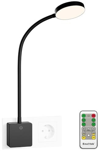 ENUOTEK Lampara de Pared Nocturna de Lectura Noche a LED Regulable con Enchufe y Control Remoto Inalambrico 4W 280Lm Luz Neutra 4000K Enchufe Europeo 1X Lampara y 1X Control Remoto