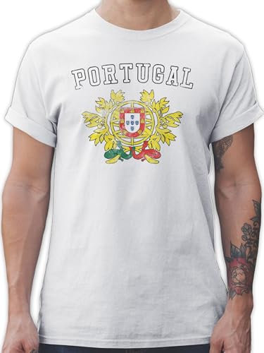 T-Shirt Herren - Fußball EM - Portugal Wappen WM - S - Weiß - Trikot Fussball Shirt männer Europameisterschaft portuga Tshirt triko fussballtrikot fu Ball Tshirts Shirts em- Fanartikel t-Shirts t