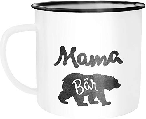 MoonWorks Emaille Tasse Becher (style_variation) Bär Kaffeetasse Geschenk-Tasse Weiss-schwarz unisize
