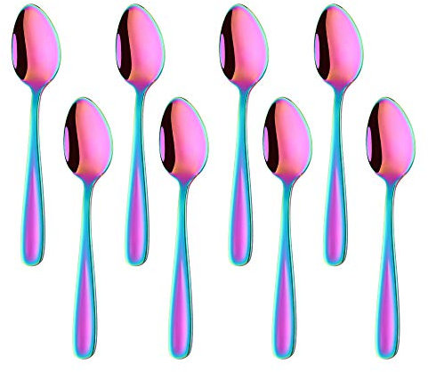 BISDARUN 8 teiliges Edelstahl Kaffeelöffel Regenbogen Teelöffel Dessertlöffel Mini Löffel 13,5 CM / 5,3 Inch