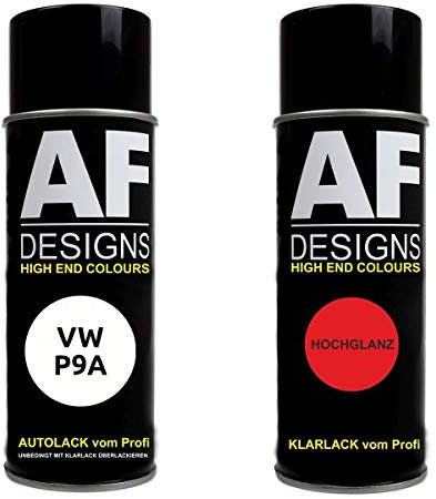Alex Flittner Designs, set di vernice spray per auto, per VWVolkswagen, bianco P9A, vernice di base trasparente bicomponente, 400 ml