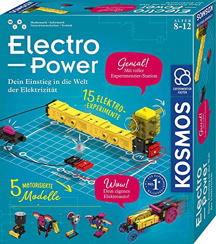 KOSMOS 620707 Electro Power, Technik Experimentierkasten für Kinder ab 8 Jahre, Amazon Exklusiv, Elektronik Baukasten mit 5 motorisierten Modellen