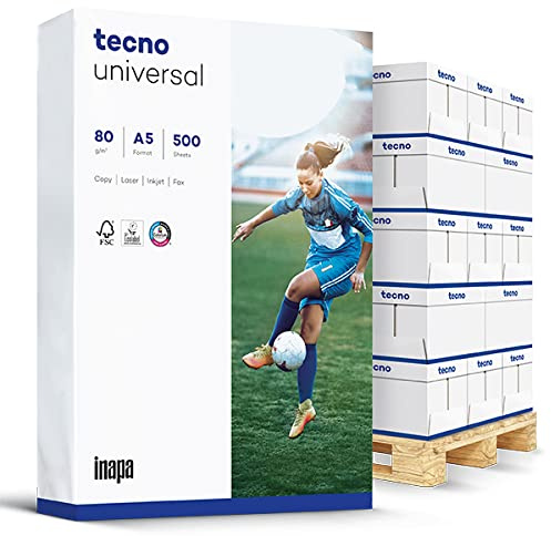 inapa Drucker-/ Kopierpapier tecno Universal: 80 g/m², A5 (210x148), 1 Palette (200.000 Blatt), weiß – Allround-Papier