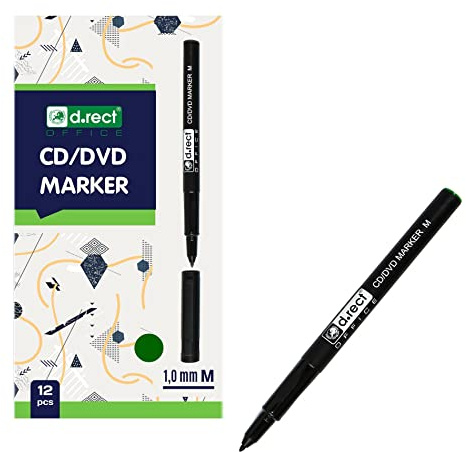 D.RECT Set di 12 pennarelli per CD DVD, 1,0 mm, indelebile da dipingere, vetro, plastica, pellicola, verde