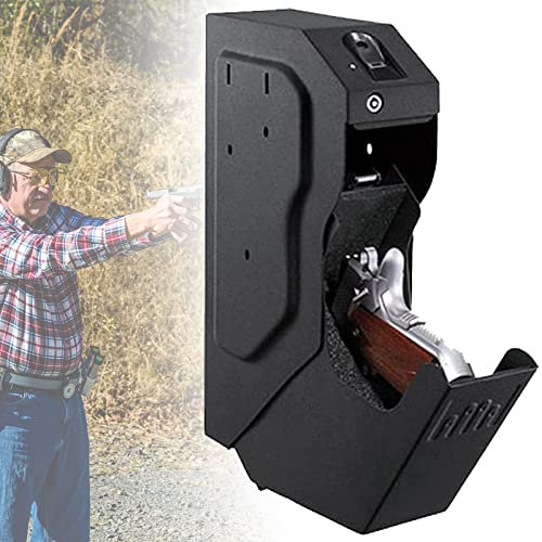 Gun Safe for Handgun,Weapon Biometric Fingerprint Lock Safe Box, Under Desk Handgun Holder, Quick Access with Spare Keys, for Gun, Pistol, Home Security