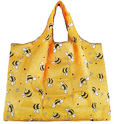 Lin’s Liliana große Faltbare Tasche 50x66cm, wiederverwendbare Einkauftasche leichte Handtasche schnelltrocknend reißfest für Einkauf Reise Ausflug (Biene)