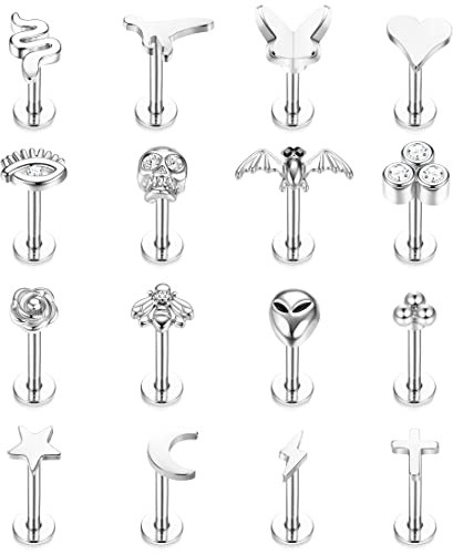 Kakonia 16stk Lippenpiercing Tragus Piercing Ohr für Frauen Männer Helix Knorpel Conch Ohrstecker Edelstahl Innengewinde Ashley Medusa Labret Piercing Lippe Schmuck 16G 6MM 8MM