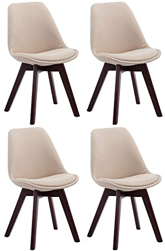 CLP Lot De 4 Chaises De Salle A Manger Retro Borneo V2 Tissu I Pieds en Bois I Dossier Assise Rembourrés, Couleur:crème, Couleur du Cadre:Noyer