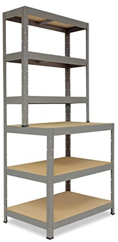 shelfplaza Pro 190x80x60 cm Werkbank Regal in grau mit 6 Böden und 166 kg Traglast pro Boden