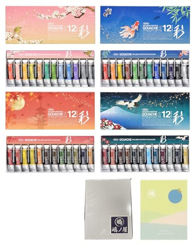 Holbein Irodori Artist Gouache - fyra säsonger (vår & sommar & höst & vinter), set med 12, 15 ml, rör med W blixtlåsfodral