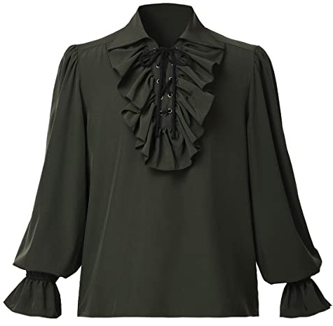 GRACEART Chemise de pirate à volants pour homme - Style colonial de la Renaissance - Style Steampunk - Vampire gothique, vert foncé, L