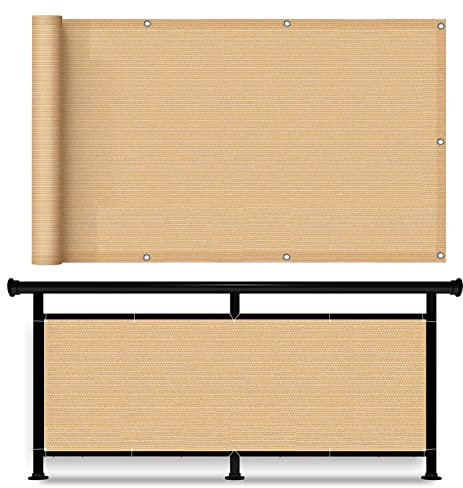 Balkon Sichtschutz Balkonabdeckung 120 x 350 cm Sonnenschutz atmungsaktiv Balkon Sichtschutz Balkonbespannung mit Ösen und Kabelbinder für Balkon Garten im Freien, Beige