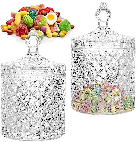 Cisolen 2 Pieces Crystal Candy Jar With Lid Vintage Candy Container Glass Decorative Glass Jar Candy Jar Storage Jars For Candies Chocolate Beans Cookies