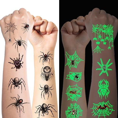 Tattoo Kinder, Temporäre Tattoo Aufkleber Set für Mädchen Jungen Kindertattoos Wasserdicht für Kindergeburtstag Mitgebsel Festival Party Deko (Spinnen)