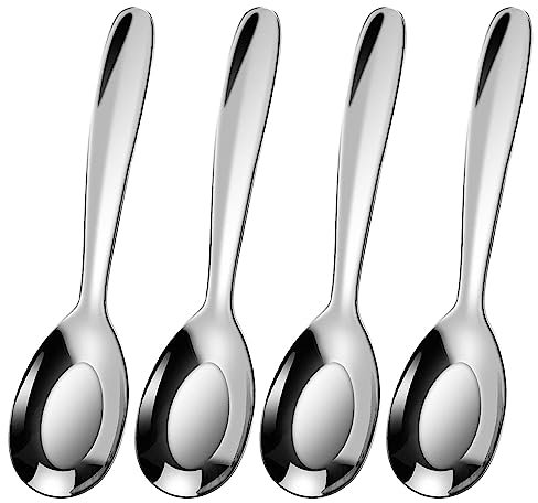 Ouliget Set di 4 cucchiai da minestra in acciaio inox, cucchiai da minestra di alta qualità, cucchiai da minestra asiatici grandi e pesanti, color argento.