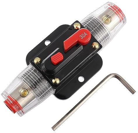 EPLZON 30A Disjoncteur Interrupteur 30 AMP Fusible Inline Holder 12V-50V DC Bouton de réinitialisation manuelle pour système d'amplificateur de son audio de voiture RV Home Marine Boat Truck