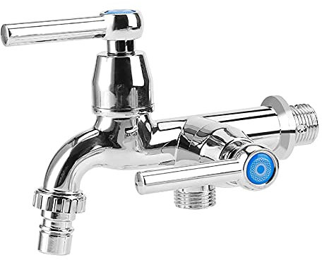 Wasserhahn Mit Doppeltem Auslaufgriff G1/2, Galvanischer Wasserhahn, Galvanisierter Kunststoff-Waschmaschinen-Kaltwasserhahn(in einer Reihe)