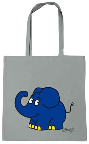 Logoshirt® Die Sendung mit der Maus Baumwolltasche 38x42 cm | blauer-Elefant-Motiv, lizenziertes Originaldesign, bedruckt, lange Henkel, ideal für Alltag und Einkauf