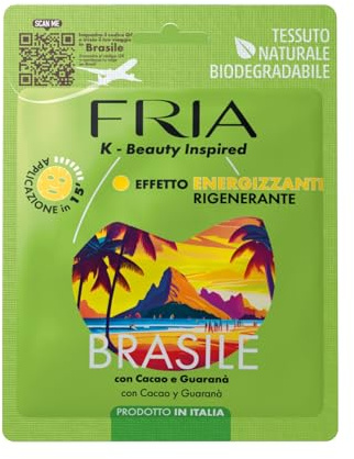 Fria K-Beauty Maschera Viso Brasile con Cacao e Guaranà, Effetto Energizzante e Rigenerante sulla Pelle, Dermatologicamente Testata, Confezione da 1 Maschera