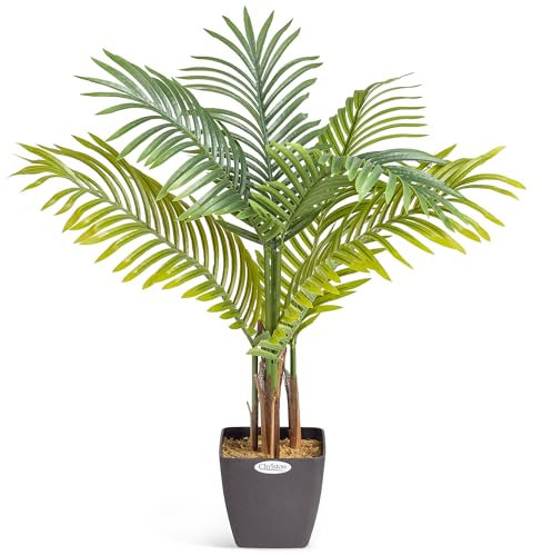 CHRISTOW Artificial Areca Palm Tree, Fake House Plant for Home Decoration, Lifelike Leaves and Husky Natural Looking Stems, Weighted Pot, Indoor Outdoor (90cm / 3ft)