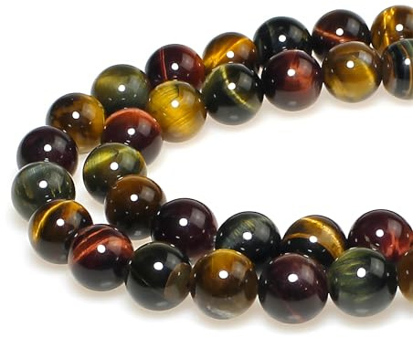 Pärlor av natursten 10 mm trefärgat tigeröga med hål rund ädelsten lösa pärlor för smyckestillverkning armband halsband ring hantverk tillbehör