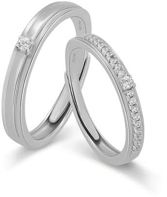 Meissa Trauringe Paar Ringe 925 Sterling Silber Offen Verstellbar Partnerringe Verlobungsring Hochzeitsring Band Ring mit Weiß Zirkonia Geschenk für Ehefrau Mann Freundin Freund (Satz mit zwei Ringen)