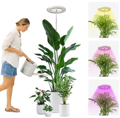 YUYMIKA Grow Lights for Indoor Plants, 72LED Full Spectrum Growing Lamp for Indoor Plants, 10 Brightness, 3/9/12Hrs Timer, 30~160CM Adjustable Telescopic Pole for Small Tall Plants, 1 Pack