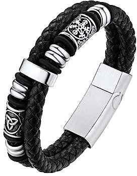 Bestyle 21cm Lederarmband Männer Silber Wikinger Kompass Schmuck mit Magnet Verschluss Armschmuck Accessoire
