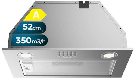 Cecotec Campana Extractora 52cm Integrada Bolero Flux IM 523500 Inox A. Potencia Succión 350m3/h, Motor 70W, Control Mecánico, 3 Niveles de Potencia, Luz y Filtro de Carbono, Inox