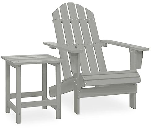 Makastle Adirondack Stuhl mit Tisch, Gartenstuhl aus Massivholz mit Rückenlehne & Armlehnen, Gartensessel Holzstuhl Relaxstuhl für Balkon und Terrasse, Massivholz Tanne Grau