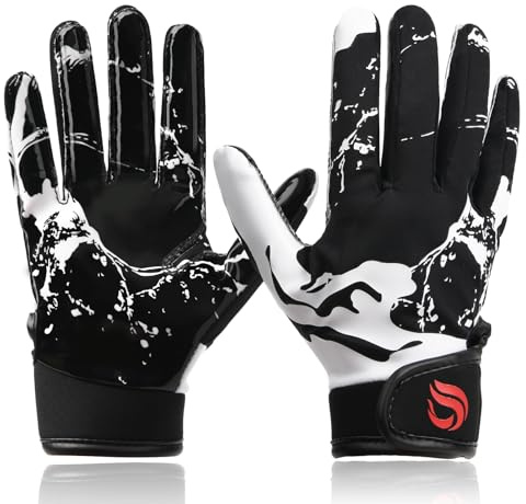 Goporoy Youth Football Gloves for Kids Excellent Grip Football Receiver Gloves, ICY Black Youth XL